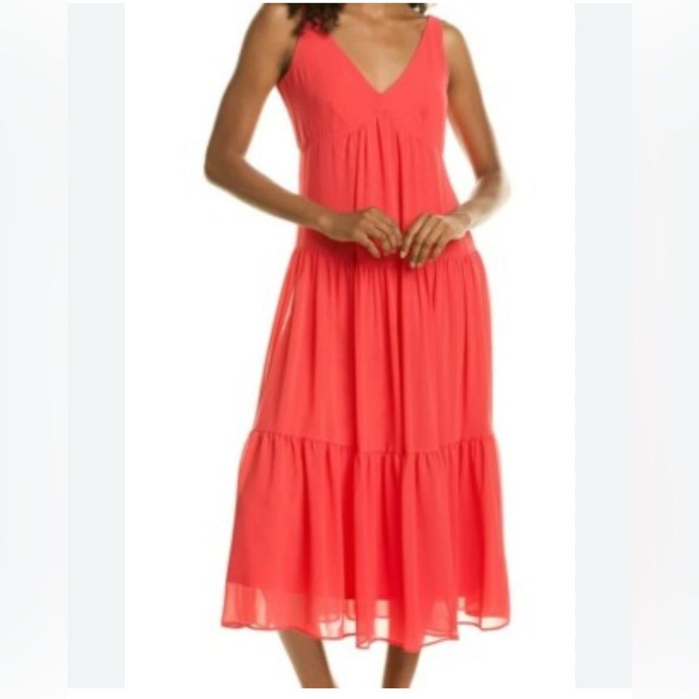 Just Taylor Tiered Maxi Dress Lined NWT Coral Pink V-Neck Sleeveless Size 10 NWT